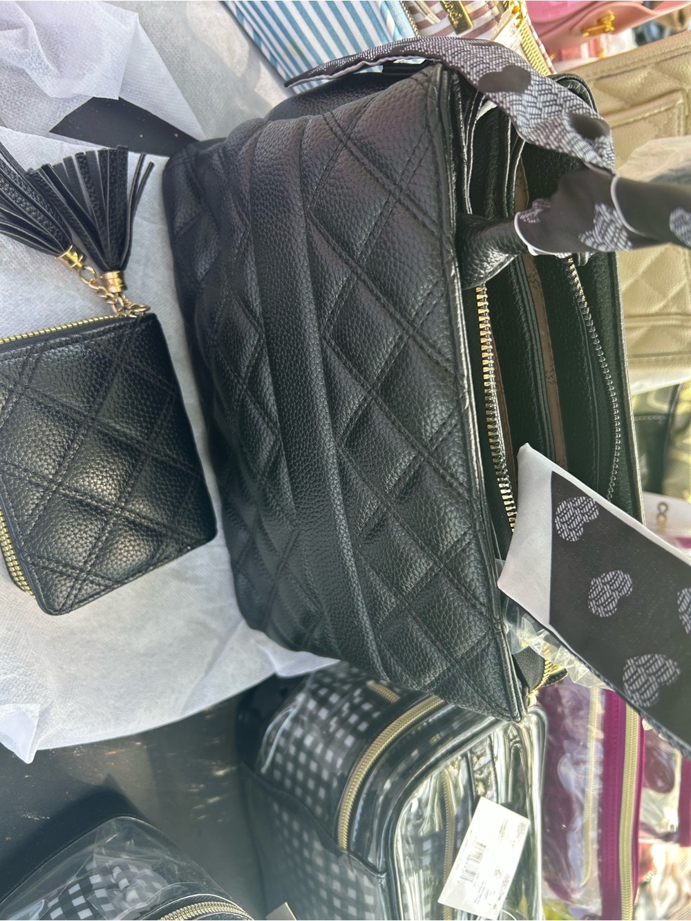 Black Quilted Women's Handbag with Tassel Wallet